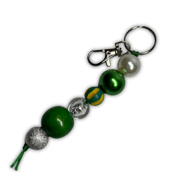 Green & Silver Mixed Bead Keychain