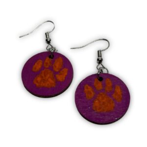 Clemson Paw Hand-Painted Wooden Earrings