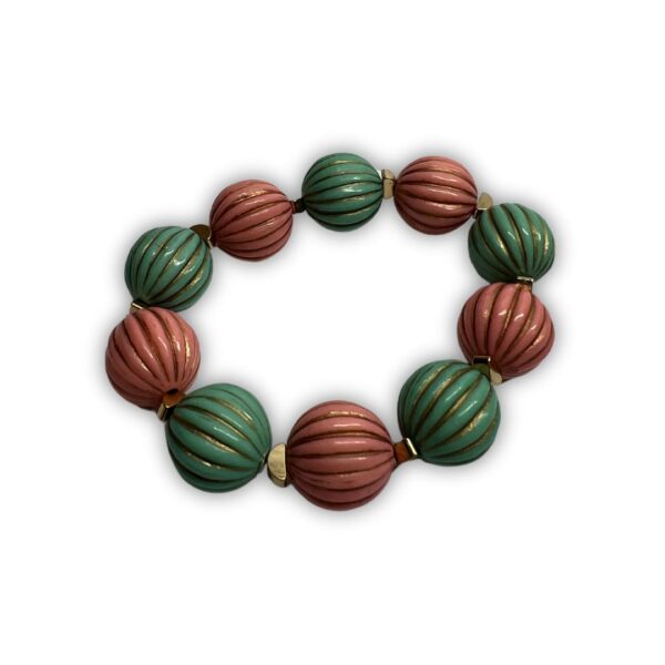 Pink and Teal Large Ribbed Bead Bracelet