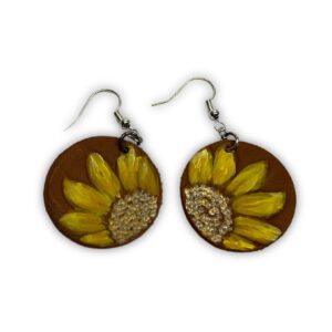 Sunflower Hand-Painted Leather Earrings