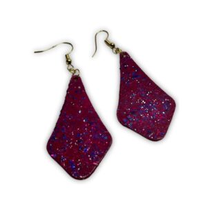 Glittery Dark Pink Hand-Painted Wooden Earrings