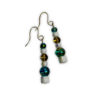 White, Teal, & Gold Glass Bead Earrings