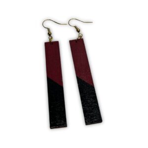 Long Garnet & Black Hand-Painted Wooden Earrings