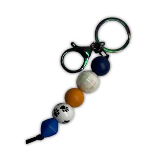 Blue, White, & Orange Paw Bead Keychain