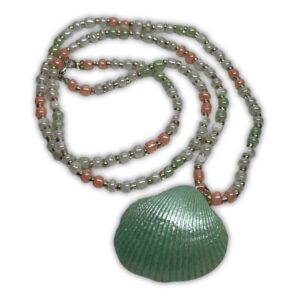 Glass Bead and Green Hand-Painted Seashell Necklace