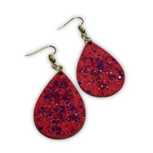 Pink Glitter Hand-Painted Wooden Earrings