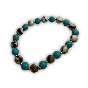 Teal Glass & Stone Bead Bracelet