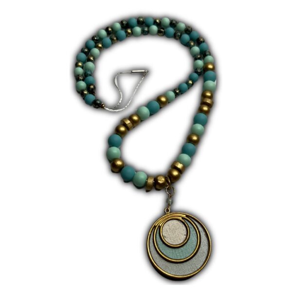Blue & Green glass & wood necklace