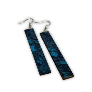 Long Blue Marble Hand-Painted Wooden Earrings