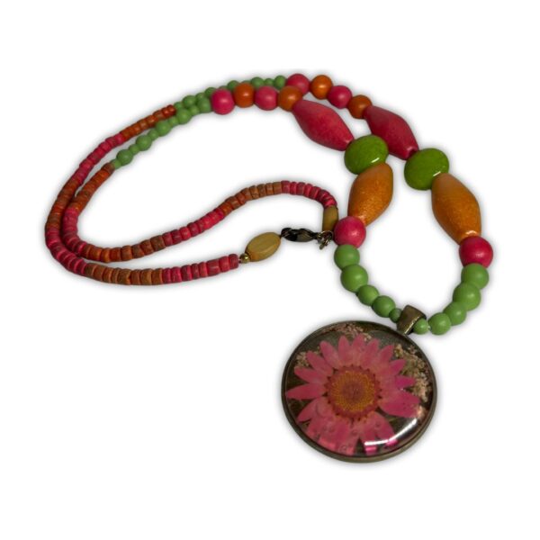 Resin Pressed Daisy Wooden Bead Necklace
