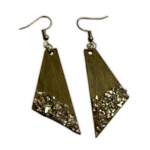 Olive & Gold Flecked Hand-Painted Wooden Earrings