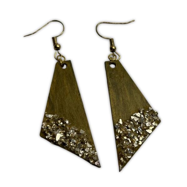 Olive & Gold Flecked Hand-Painted Wooden Earrings