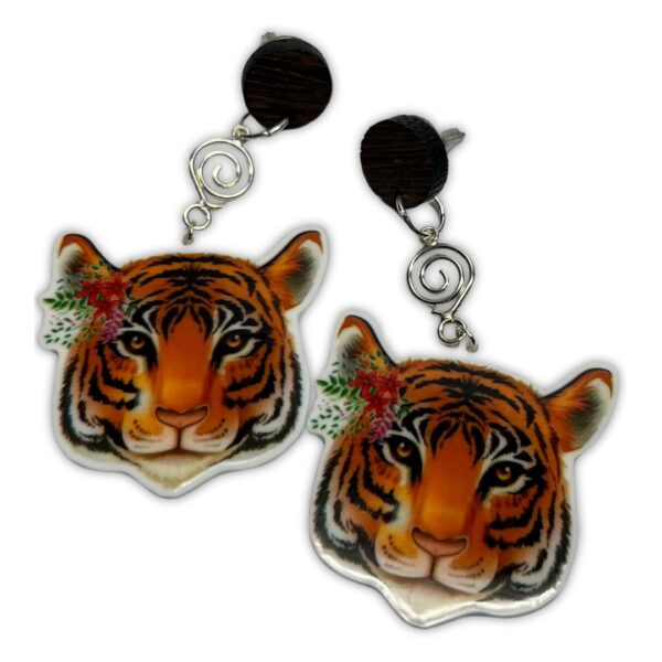 Floral Tiger Charm Earrings