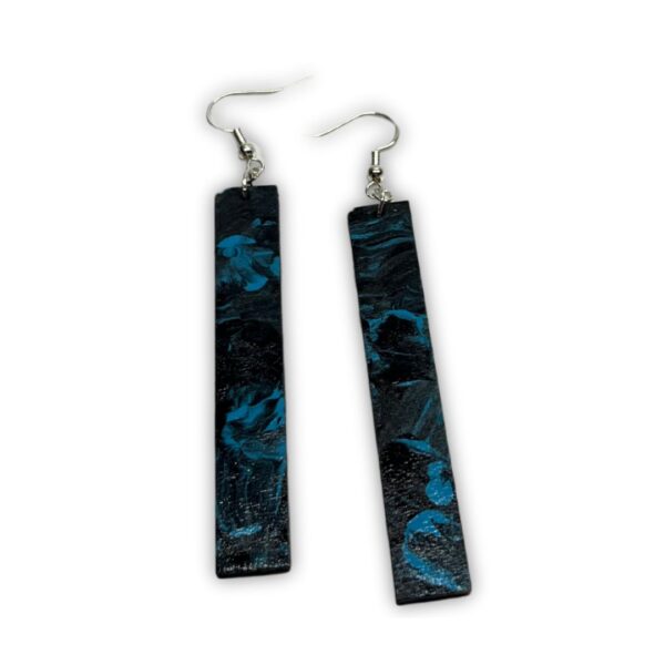 Long Blue Marble Hand-Painted Wooden Earrings