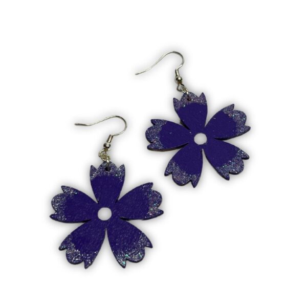Purple Flower Hand-Painted Wooden Earrings
