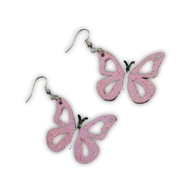 Pink Butterfly Hand-Painted Wooden Earrings