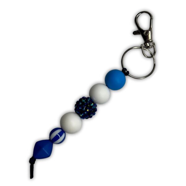 White & Blue Mixed Bead Keychain